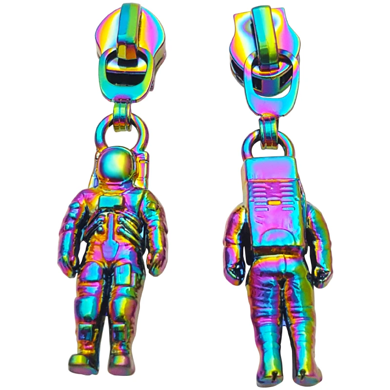 Exquisite Rainbow Color Metal Zipper Slider Custom Zipper Pull Creative Pattern Zipper Puller Nylon Zip Head