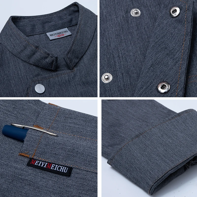 Kitchen Leopard Print Chef Coat Waterproof Chef Blue and Gold Jacket Short  Sleeve Restaurant American Women Chef Uniform