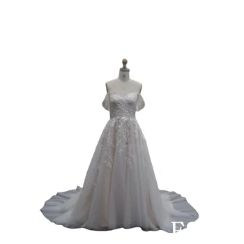 Graceful A-line sweetheart with sweep train Hand Made Bridal Dress