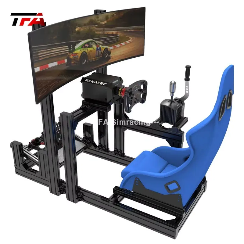 Simorreal Sim Racing Simulator Cockpit Frame Black Aluminium Car Driving  Gaming Chair Seat Bracket Screen Steering Wheel Stand