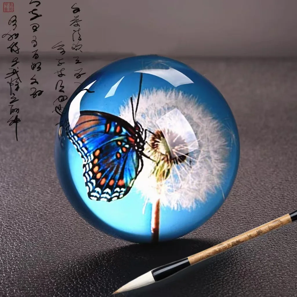 Customizable Folk Art Half Sphere Crystal Dome Paperweight Polished