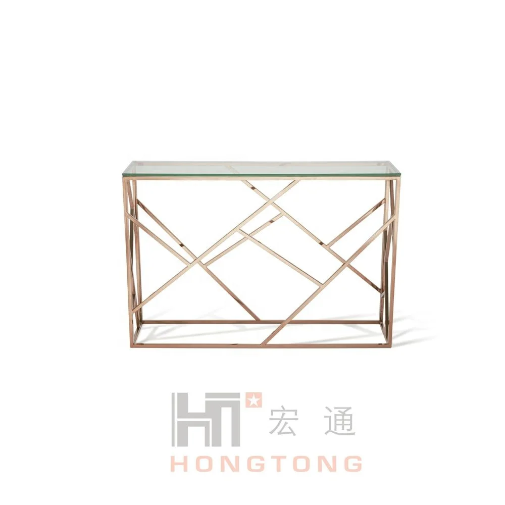 Rectangular Console Table Stainless Steel Legs Tempered Glass Top Marble Hallway Table