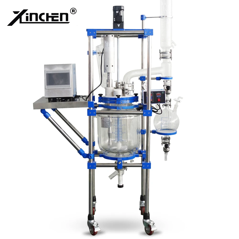 XINCHEN jacketed glass reactor with water ethanol heating cooling circulator for intermediates