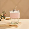 transparent color + pink cover + straw + lid + color box.