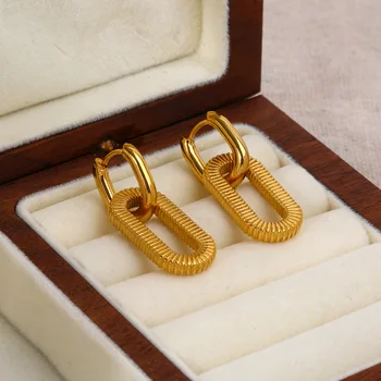 Designs Luxury Fashion Elegant 18K Gold Color Women Jewelry Square Stripe Anniversary Latest Simplicity Earrings