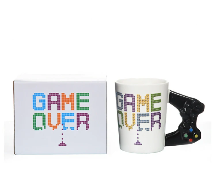 Creative Gamepad Ceramic GAME OVER Handle Mug 12oz White Mug Gift Box Packing
