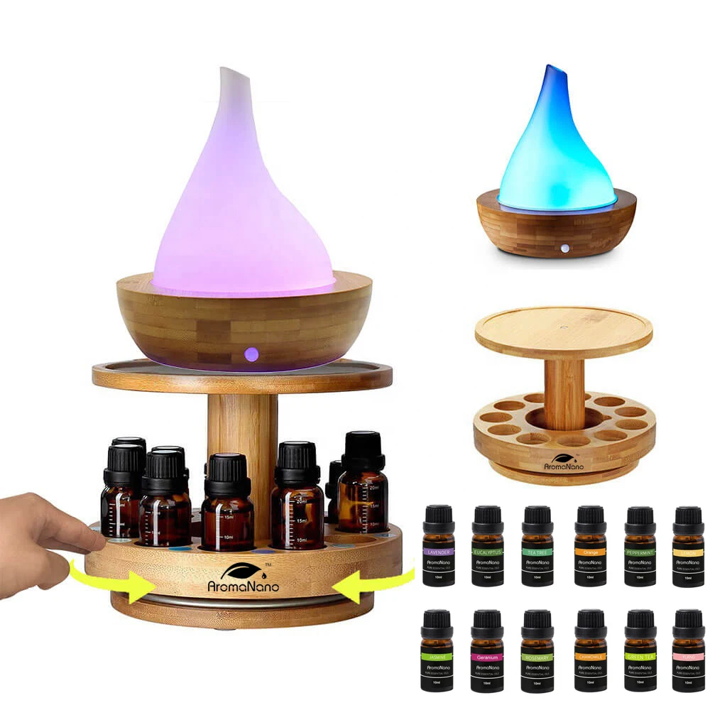 AromaNano Essential Oil Storage Holders Diffuser Organizer Rack Bamboo Diffuser Rotating Display Stands Essential Oil Holder