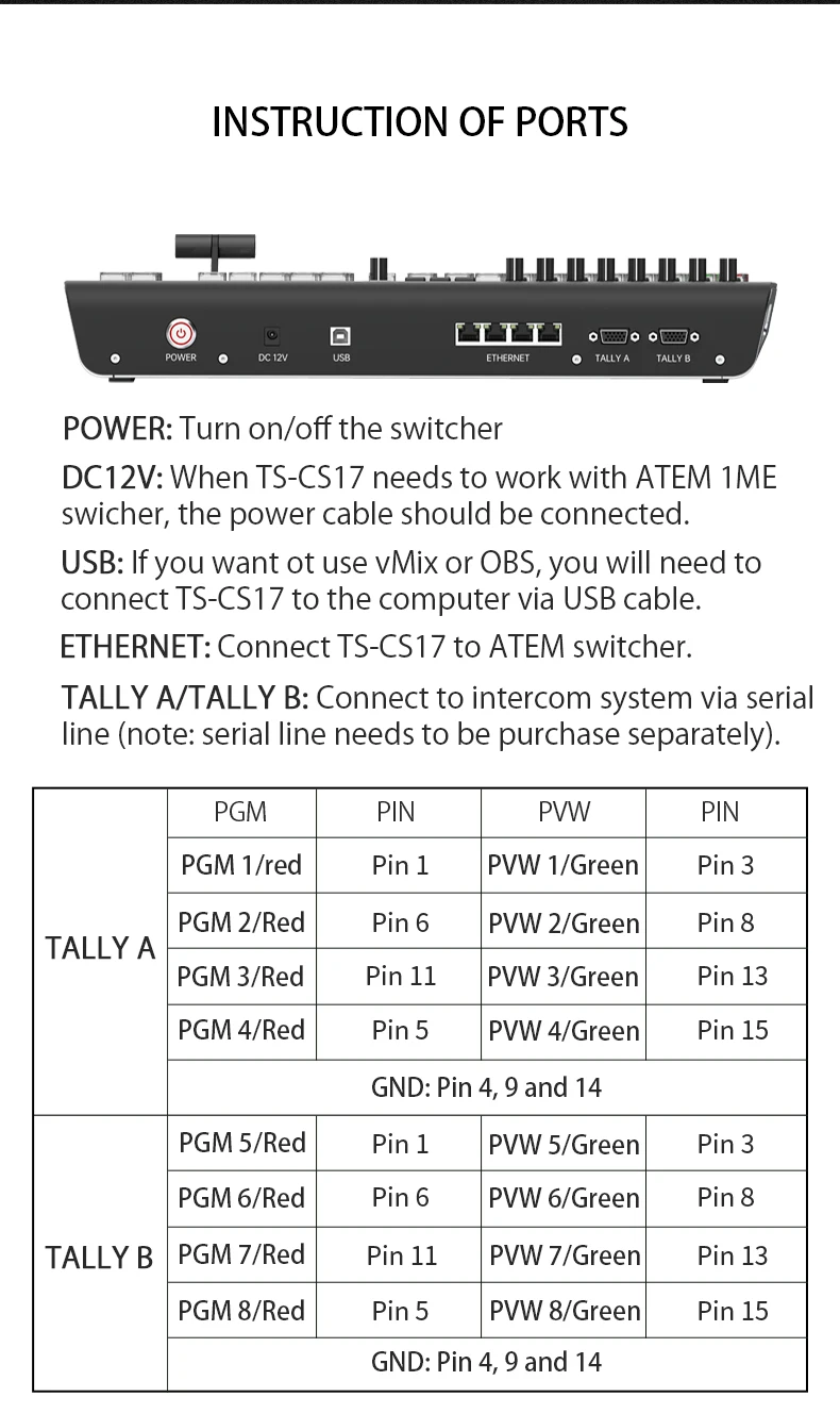 TYST TY-K1700HD Video Switcher,Guide Switching Station Control Panel,Support Con