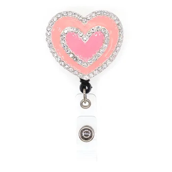 Enamel Pink Heart Decoration Nurse alloy love shape retractable ID Badge Holder reel