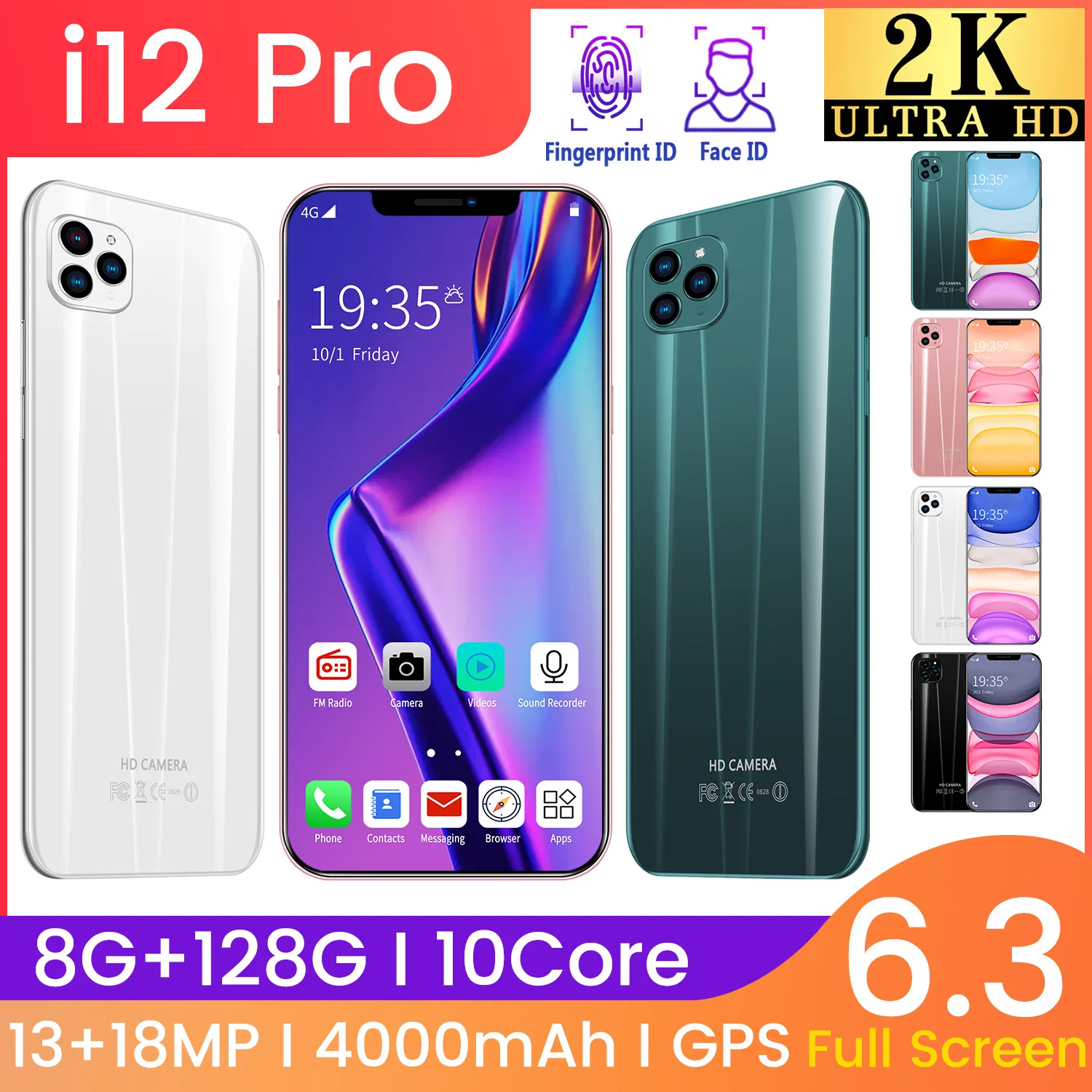 I12 Pro 8 ГБ + 128 Гб Мп 16 МП 6 3 дюйма 2020 Gps отслеживание разблокированный китайский дешевый 4g Смартфон Android 1 мобильные