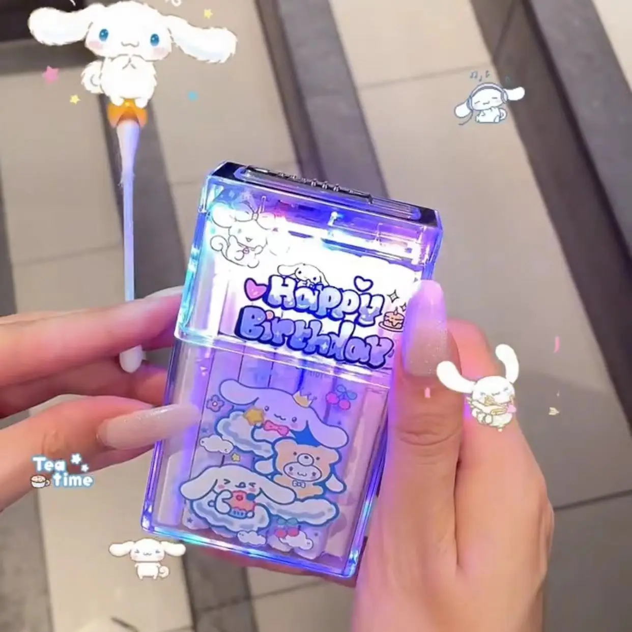 cigarette case with lighter hello kitty Cute Cartoon Hello Kitty Kuromi Cigarette case Usb Lighter Tungsten  Ignition Transparent Cigarette Box
