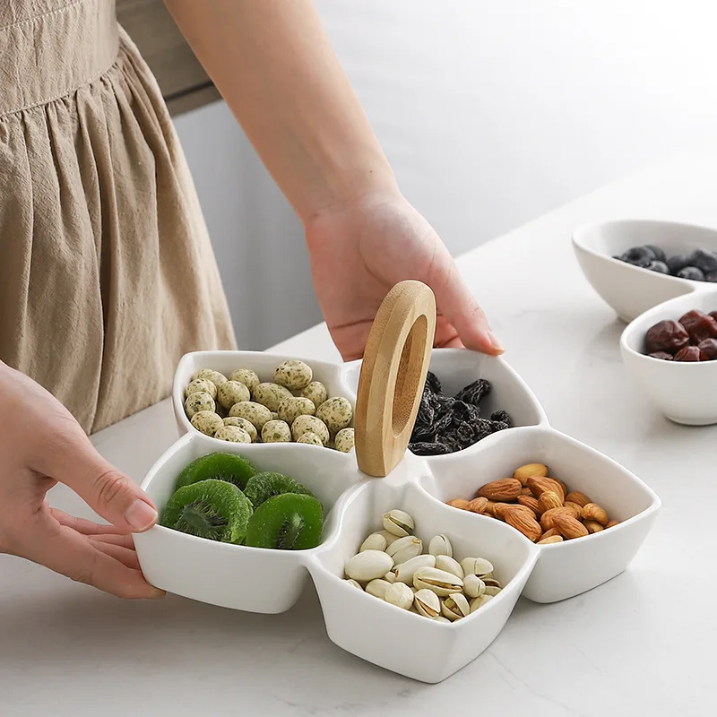 Ceramic Compartment Plate Tray for Snack Serving Divided Tray for Dried Fruit and Nuts Dinnerware Sets