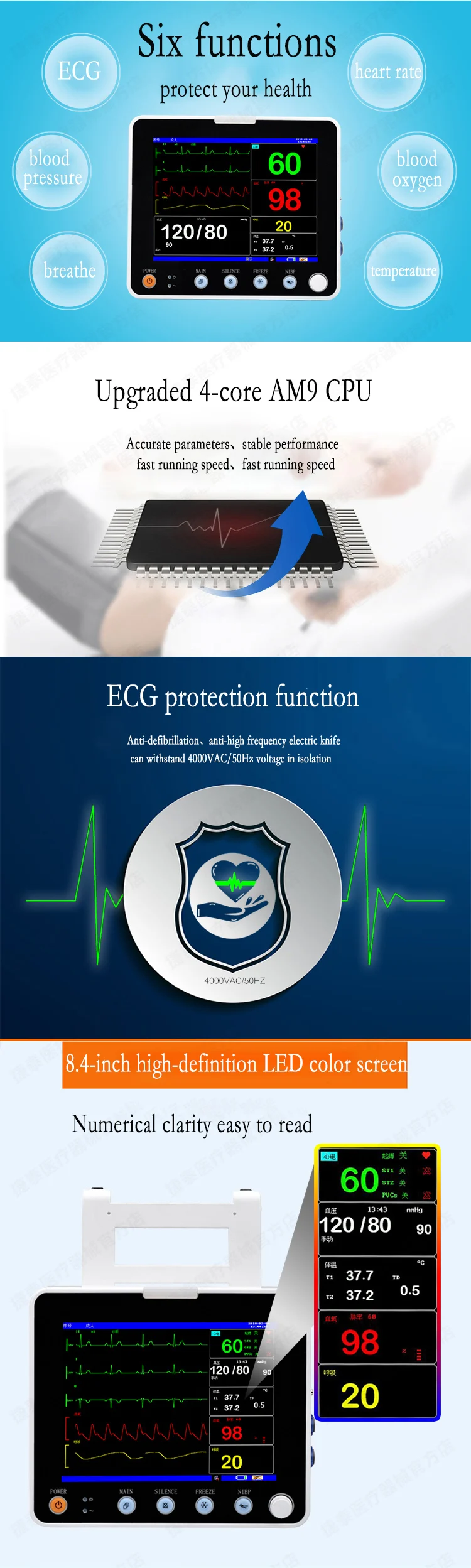 Icu Heart Monitor Multifunction Vital Signs Machine Centra ...
