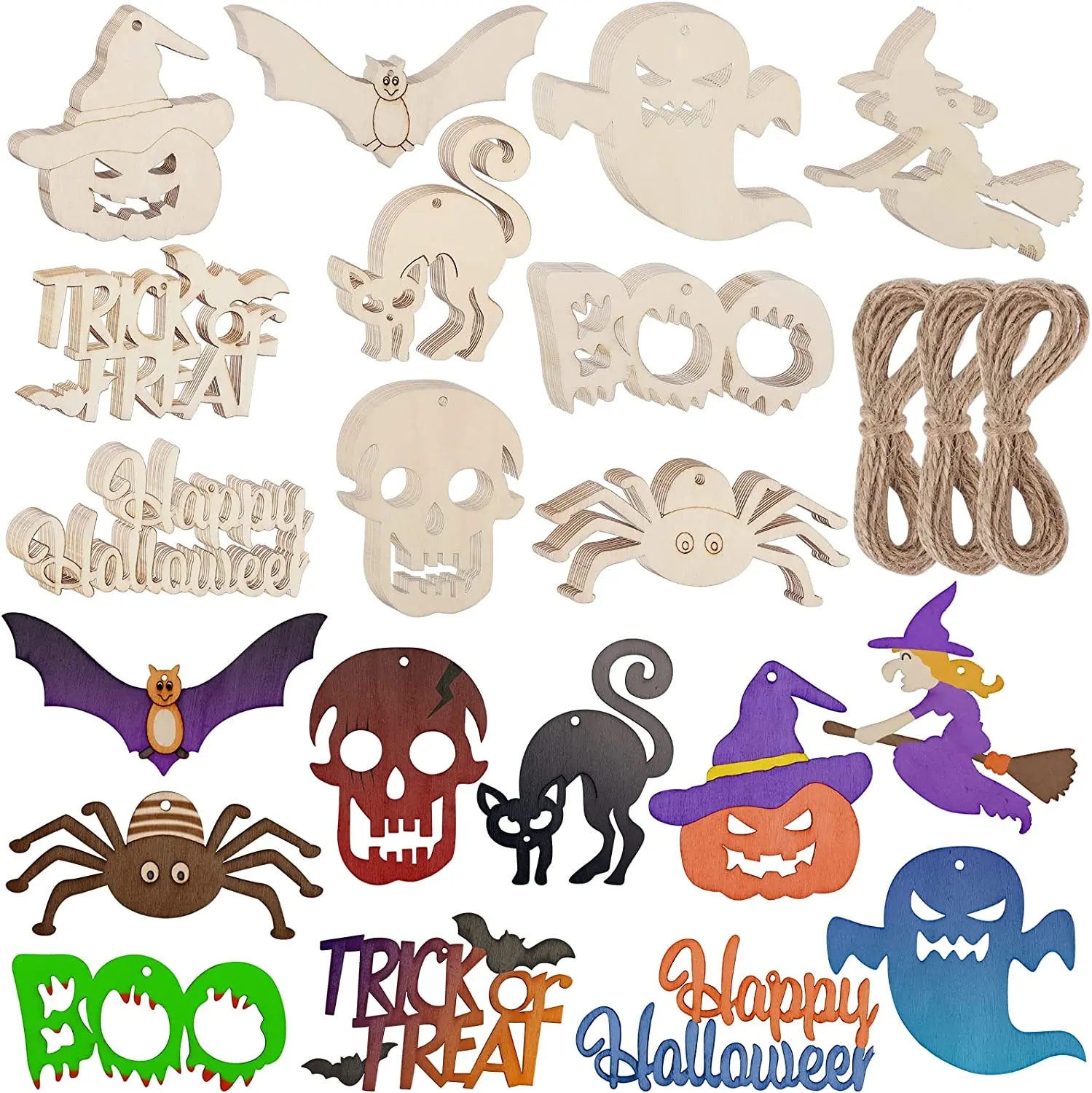 Halloween 10 designs Unfinished Wooden Hanging Ornaments Children DIY Colorful Painted Hanging Decorations for Halloween