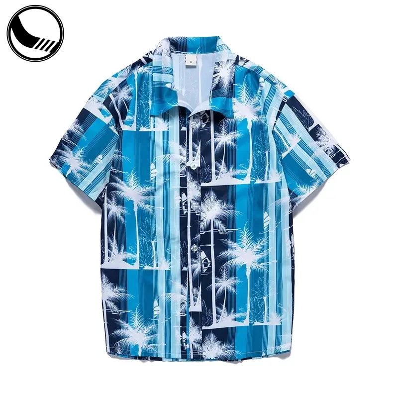 Loose Hawaiian Oversized Drop Shoulder Long Sleeve Kid Casual Loose Beach Hawaiian Shirt Beach Shirts Men supplier