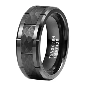 Coolstyle Jewelry 8mm Black Hammered Tungsten Carbide Ring for Men Women Engagement Wedding Bands Matte Polished Comfort Fit