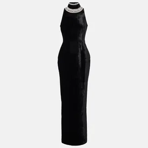 Bettergirl  2025 Early Spring New Star Fashion Heavy Industry Nail Bead Backless Gold Velvet Long Dress