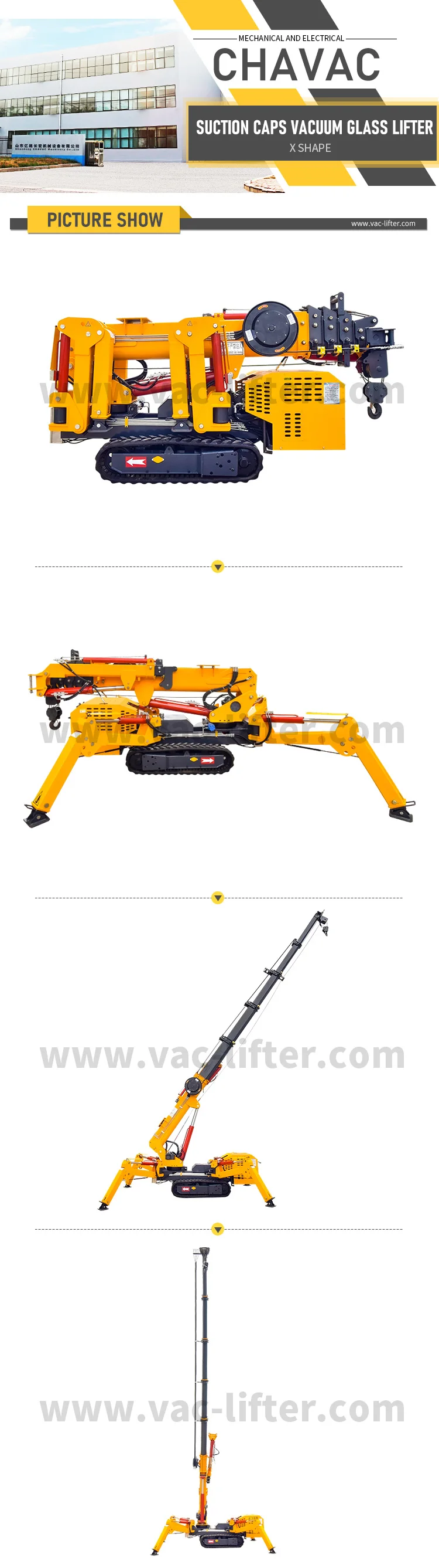 China spider crane fly jib Mini Electric Diesel 1.2 ton to 18 ton Lifting Equipment with Off Road Crawler Tracks