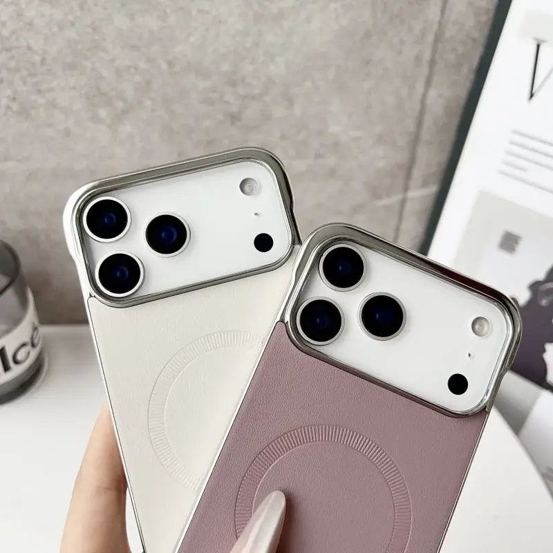 product laudtec luxury frameless magnetic leather cover for iphone 17 pro max 16 plus electroplating frame shockproof mobile phone case-3