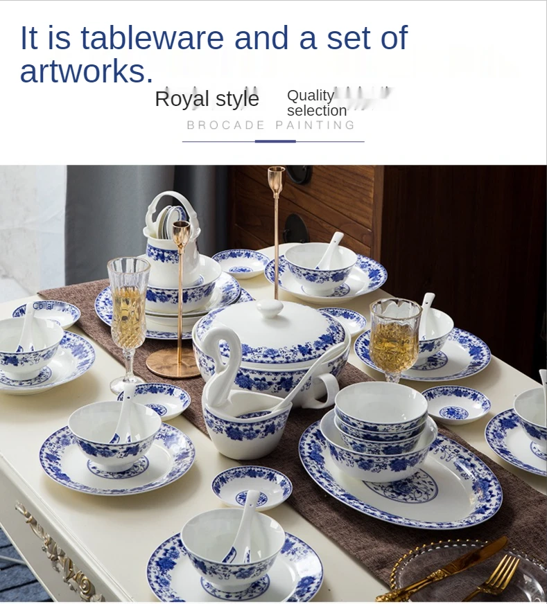 Wholesale Porcelain Tableware Sets 56PCS New Design Fine Bone China Dinnerware Set for 6 People With Flower Decal