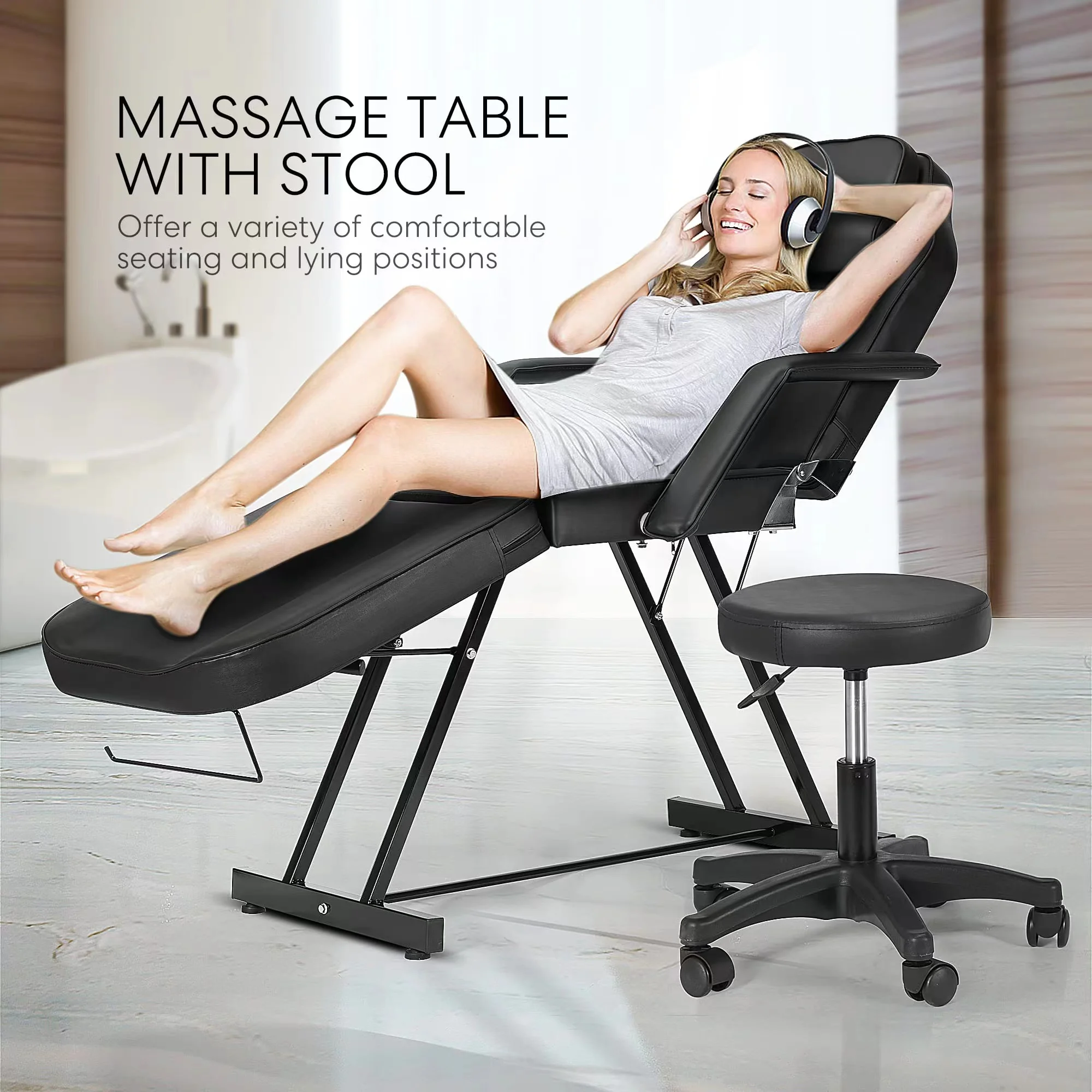 Chair Facial Bed For Salon Hydraulic Facial Massage Bed (Black