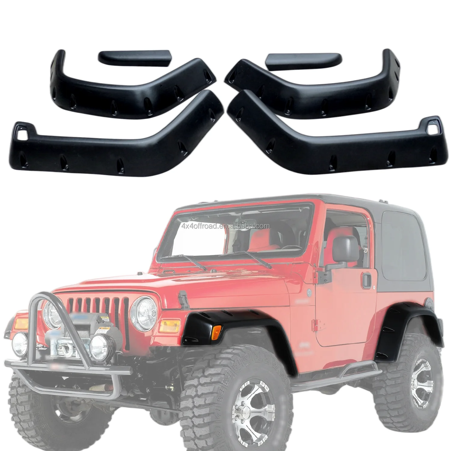 thumbnail image 2 of 6-Piece Black Fender Flares Set For Jeep Wrangler TJ (1997-2006) – 7" Wide, Matte Black 2 of 5