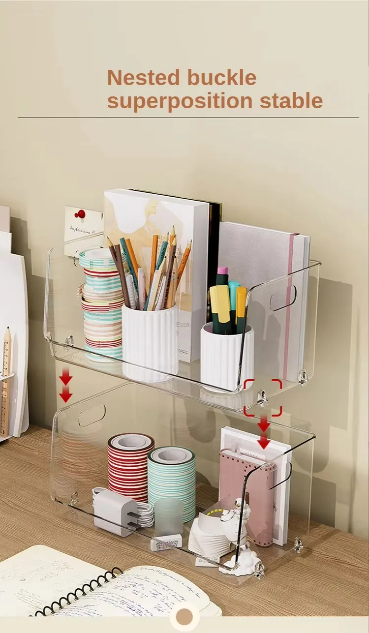 Transparent Stackable Plastic Desk Organizer Cosmetic Storage Box and Makeup Organizer factory
