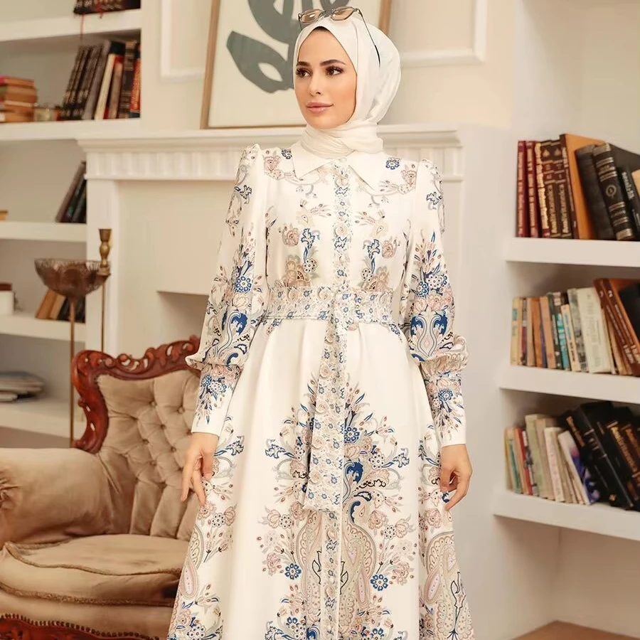 Elegant Muslim Long Sleeve Maxi Dress - Islamic Abaya