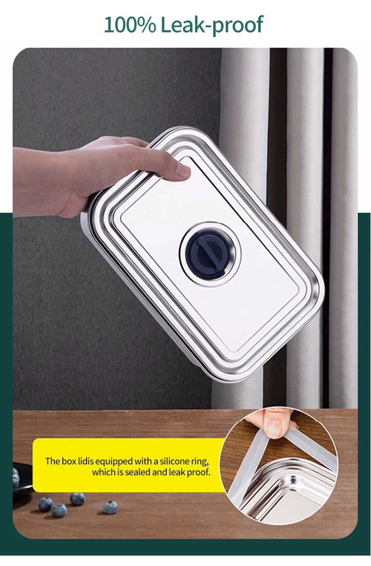 Food Grade Rectangle Shape Stainless Steel 304 Food Container With