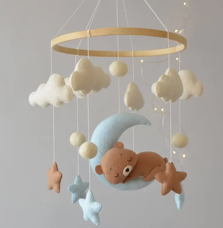 Felt Baby Mobile Neutral Teddy Bear Nursery Mobile Bear Expecting Mom Gift