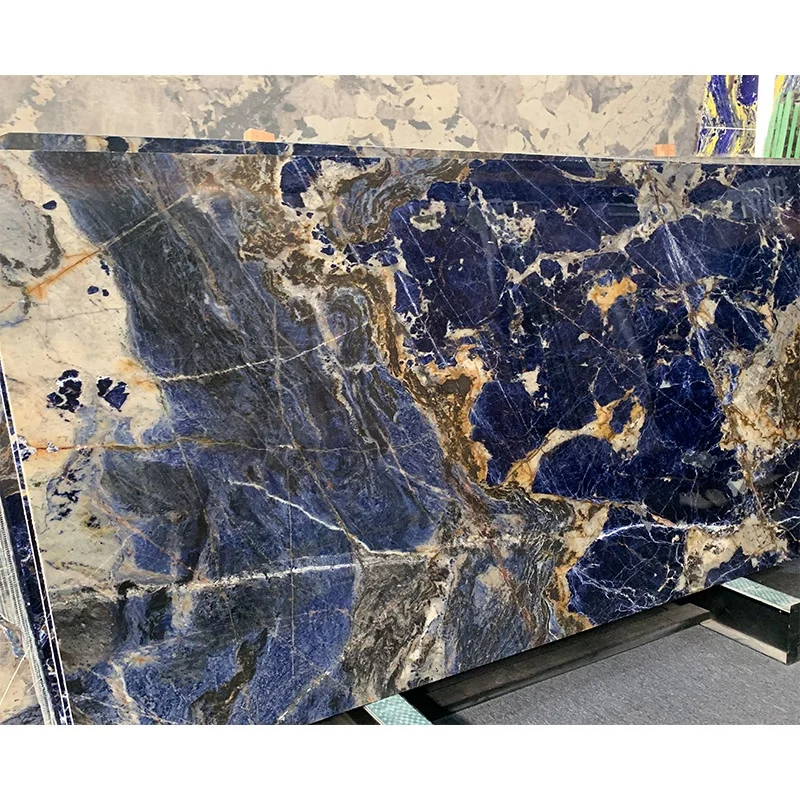 Import Blue Stone Cloisonne Marble Slab Nature Blue Sodalite and Sodalite Royal Blue Marble for Hotel Wall Decoration
