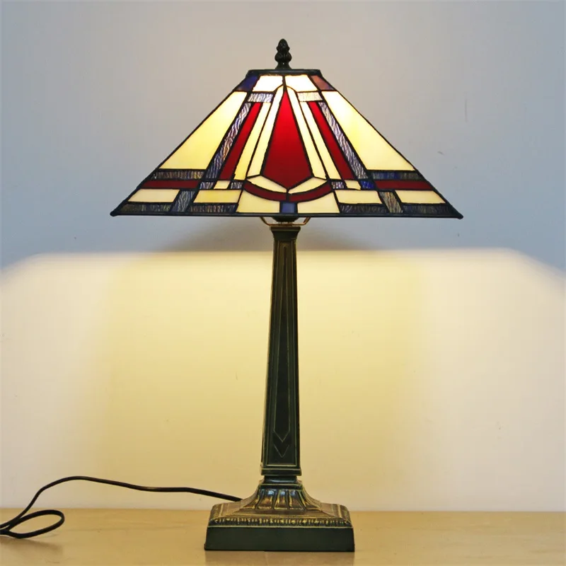 Modern Creative LED Glass Read Desk Light Decor for Home Study Bedside  Tiffany Square Table Lamp