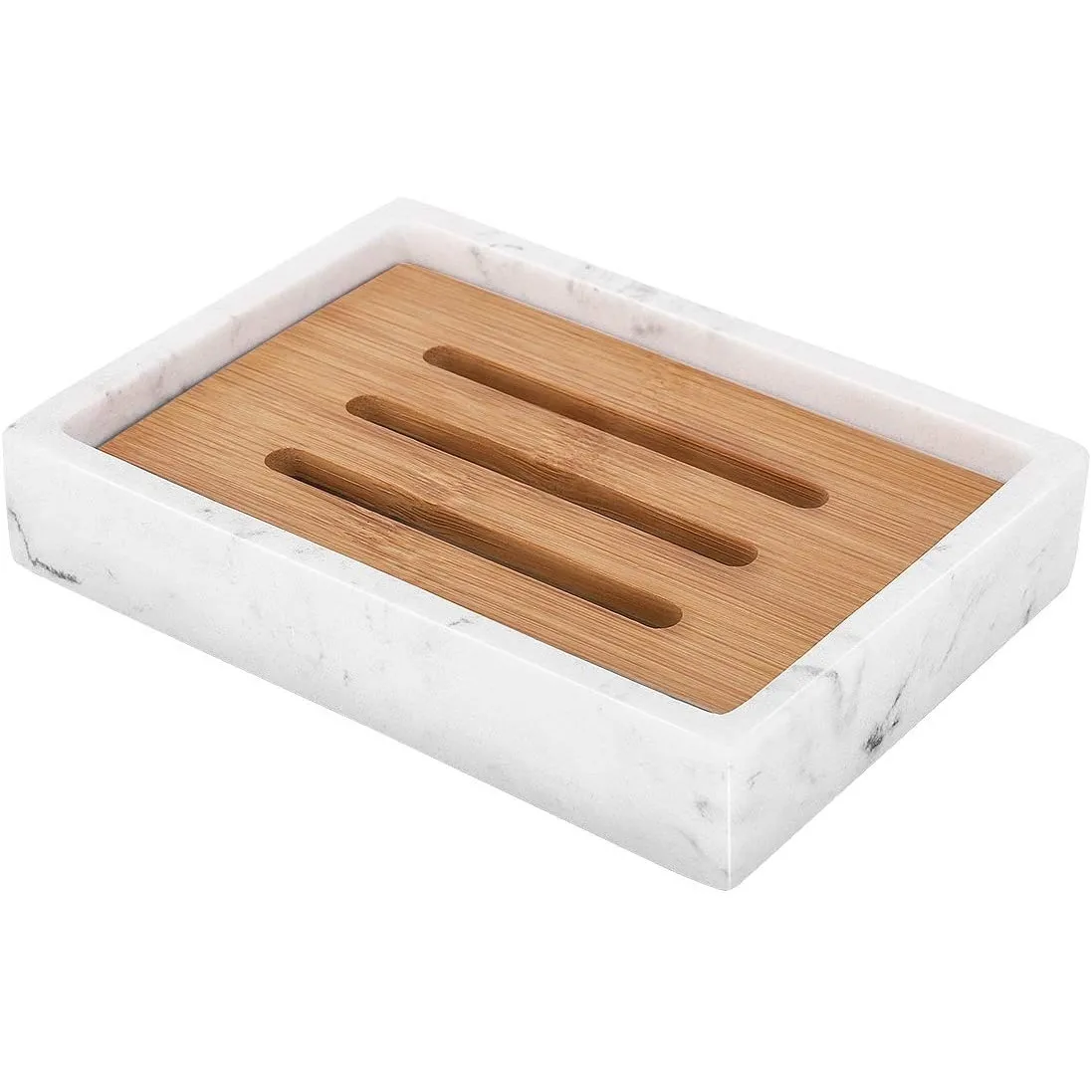 Custom Resin Soap Dish Bamboo Bar Holder Box Shower Kitchen Sink Double