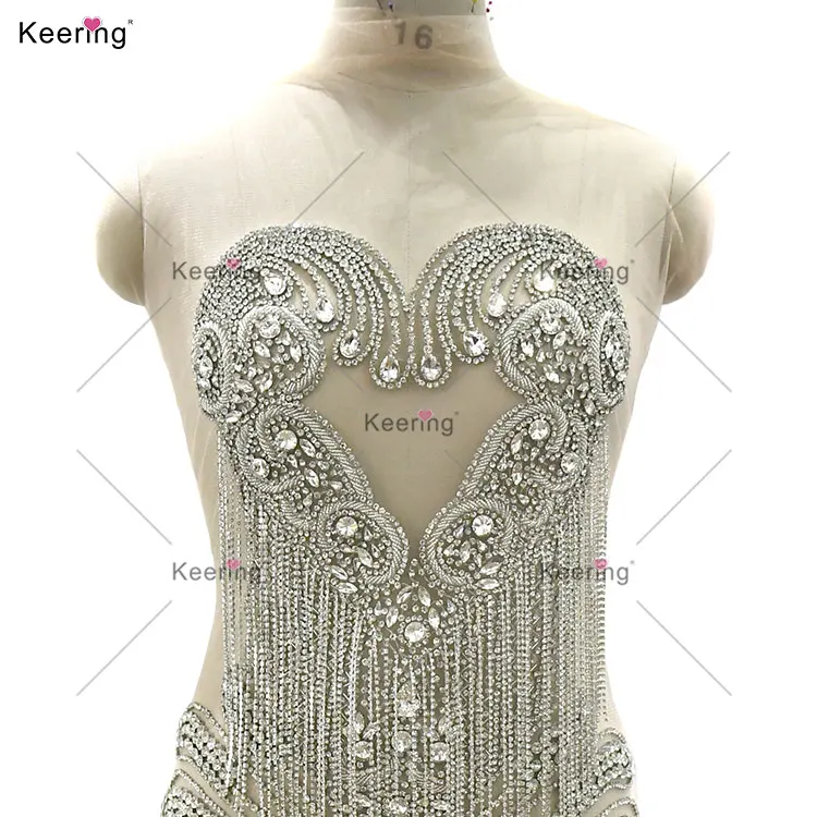 WDP-620 Keering 2025 Prom Newest Design Love Shape Rhinestone Applique With Two Rows Rhinestone Chains Bodice for Garment Dress