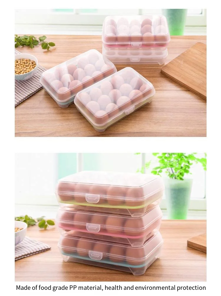 Kitchen egg carton storage box Plastic 15-panel anti-collision refrigerator crisper Frozen portable egg tray Egg holder factory