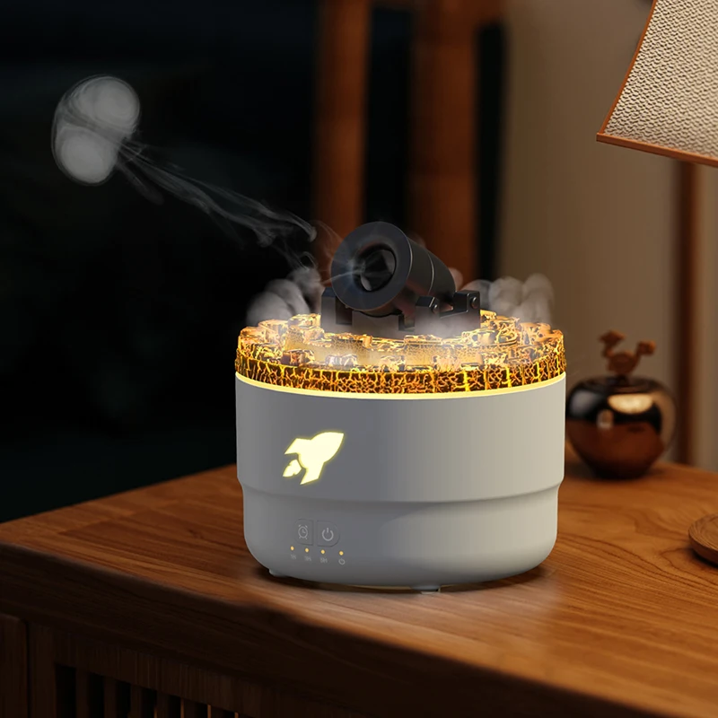 Innovative Products 2025 Cannon 3D Flame lava Jellyfish Aroma Essential Oil Diffuser 7 Colorful Led Flame Humidifier Diffuser