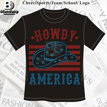 Factory Price Independence Day Rhinestone Transfer Design Custom Rhinestone T Shirt Hoodie Logo Transfers for Shirt