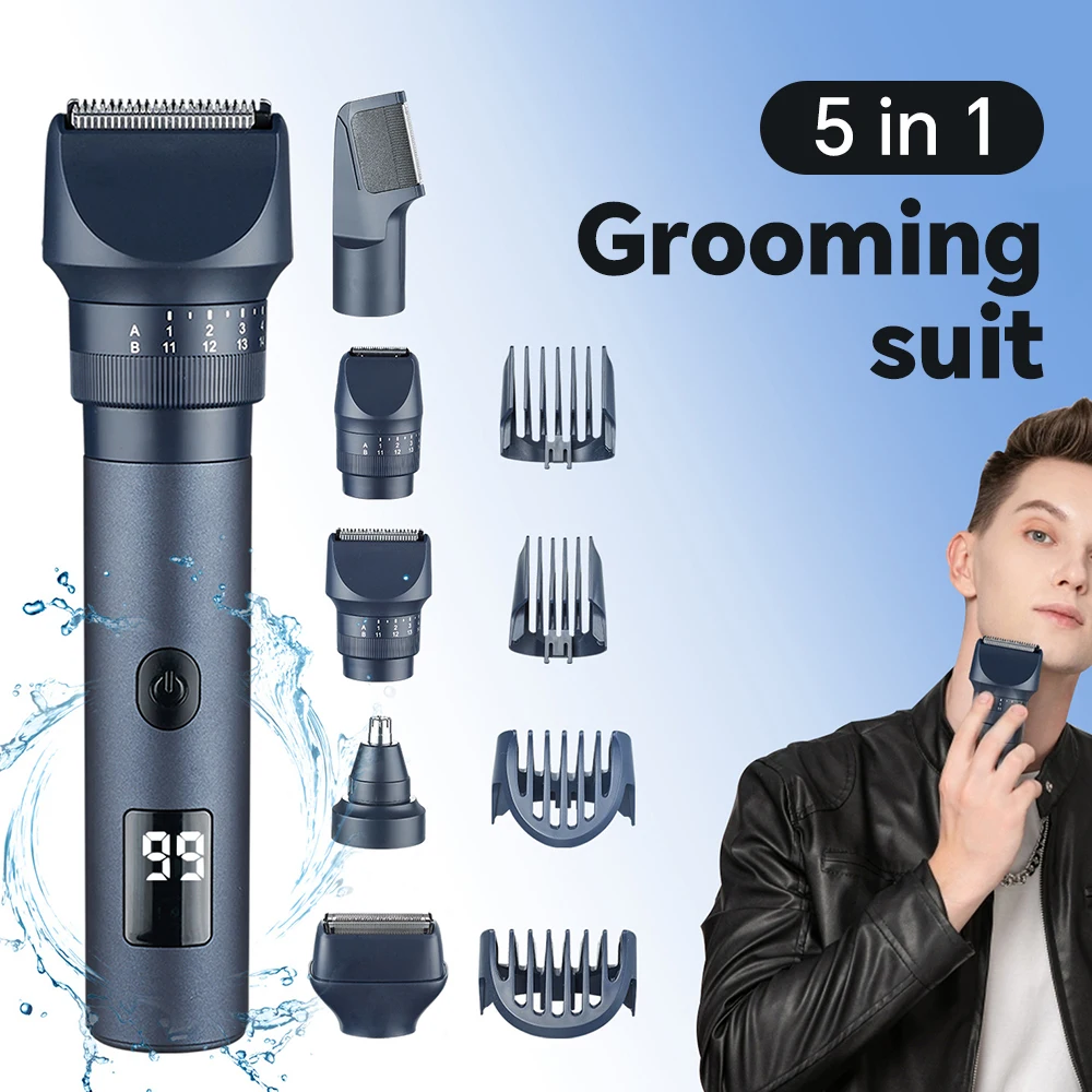 Digital Display USB Rechargeable Adjustable Comb 5 in 1 Grooming Kit Electric Hair Clipper manufacture