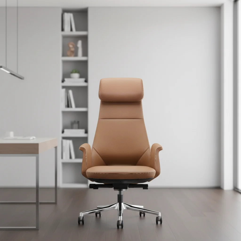 High-end Modern Leather Ergonomic Executive Chair with Adjustable Height Aluminium Base 4