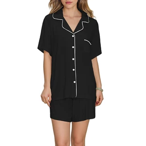 Women's Summer Pajamas Bamboo Viscose Loungewear Soft Sleepwear Ladies Lounge Wear Set Short Sleeve Pjs
