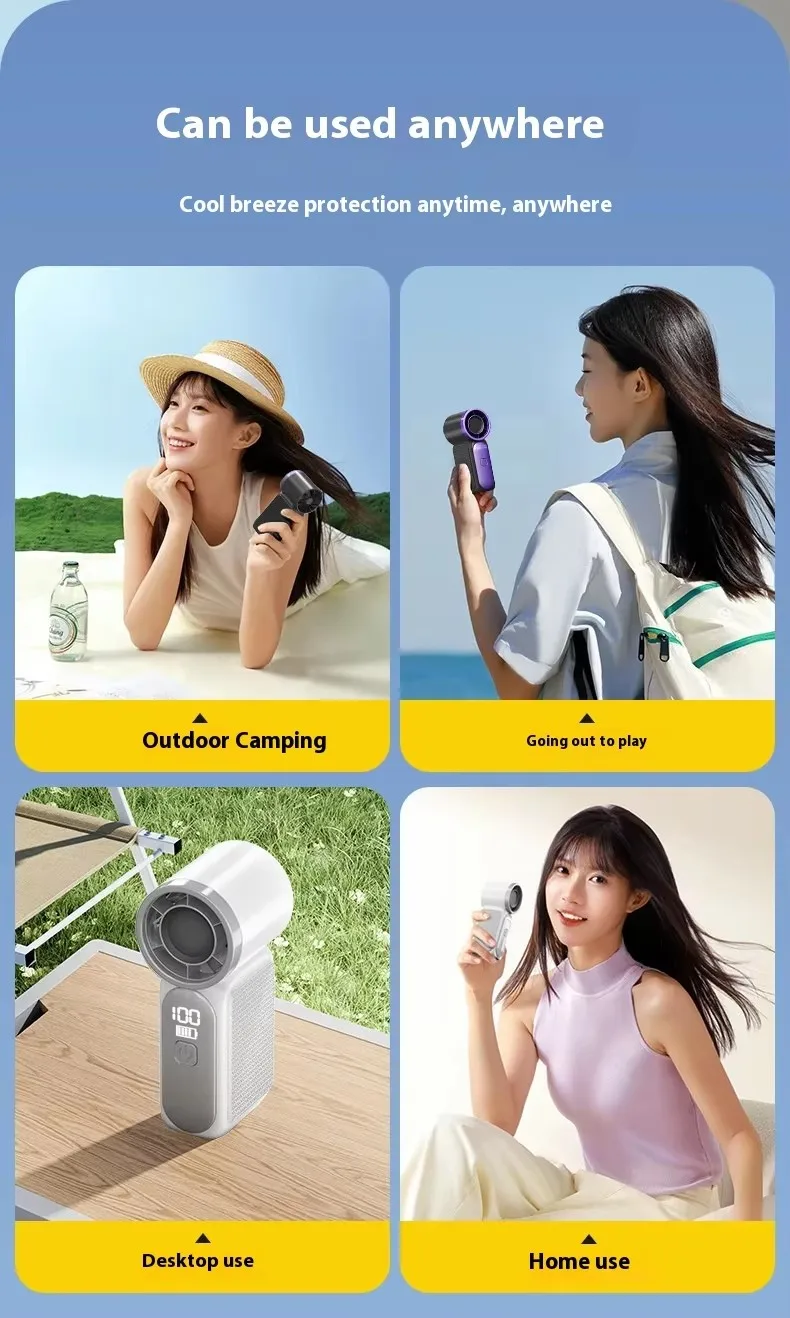 Modern USB Rechargeable Plastic Lightweight Mini Handheld Portable Electric Fan 100 Speed Settings for Kids Outdoor Use English