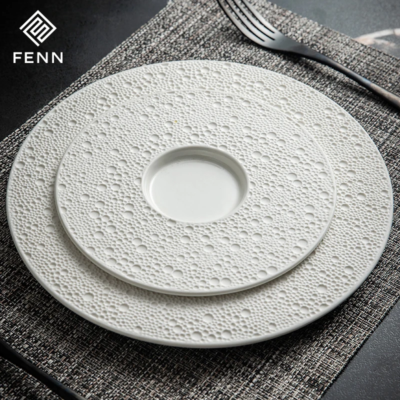 Modern Restaurant Porcelain Dinner Plate Dinnerware New Design Unique Lunar Surface Hotel Ceramic Tableware Plates