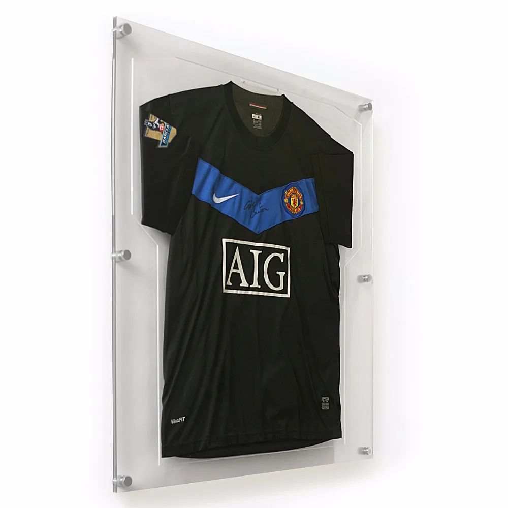 Wall Mount Acrylic Jersey T-shirt Frame Wall Mountable Acrylic Small Jersey  Display Glass Frame Cabinet Case with Mirrored Back