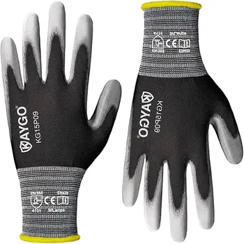 18 Gauge Nylon Work Gloves PU Coated Flexible Polyurethane Coating Safety Work Gloves for DIY Assembly Warehouse Light Duty Work