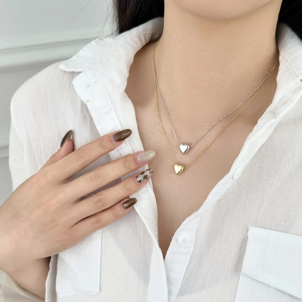 KAKODIY Simple Elegant Design Beautiful 925 Sterling Silver Rhodium Plated 18K Gold Plated Chain Glossy Heart Love Pendant Necklace detail 5
