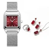 silver red watch with ring necklace set without box