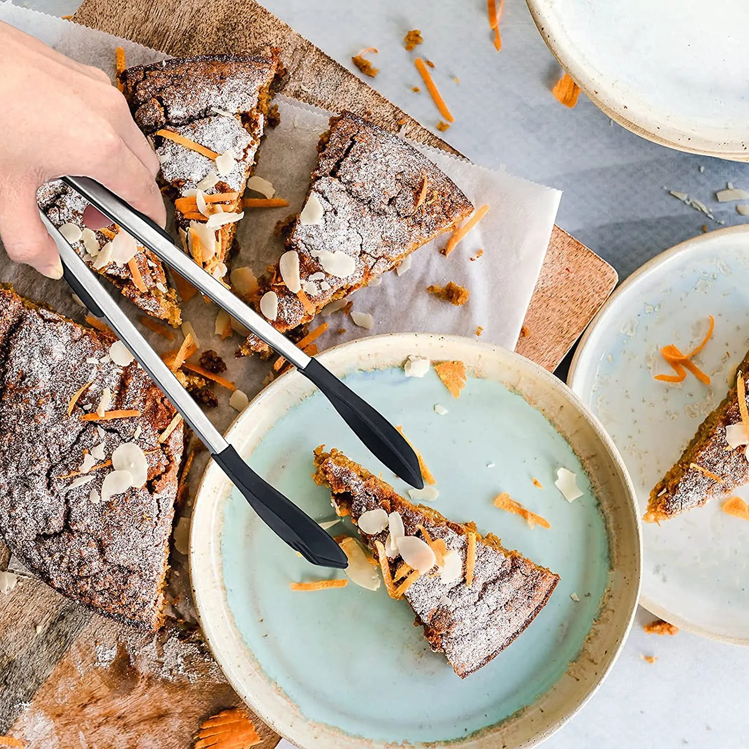 Non-Stick Silicone Food Tongs with Wood Grip Kitchen Cooking Tongs Custom Utensils Set for Baking BBQ USSE Brand Model USSE205 manufacture