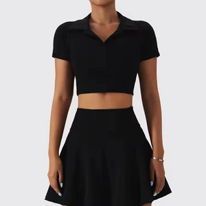 Custom High Quality Nude Feeling Tennis Clothes Set Female Athletic Tshirts 2 Piece Outfits Tennis Golf Skorts Skirt Sets