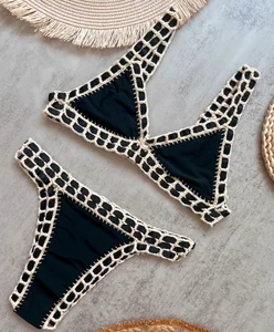 STOCK 8Colors Triangle Top Bandage Swimwear Women Crochet Low Rise Cheeky Bikini Swimsuit S-L