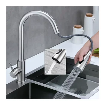 New Modern Style 304 Stainless Steel Kitchen Taps Pull Out Pull Down Water Mixer Sink Faucet Sink Kitchen Faucets With Sprayer